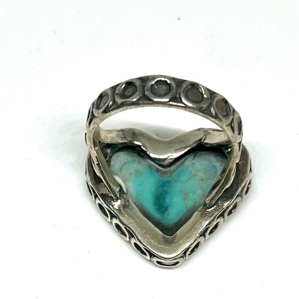 Vintage 925 Silver Turquoise Heart Ring - Picture 8 of 9